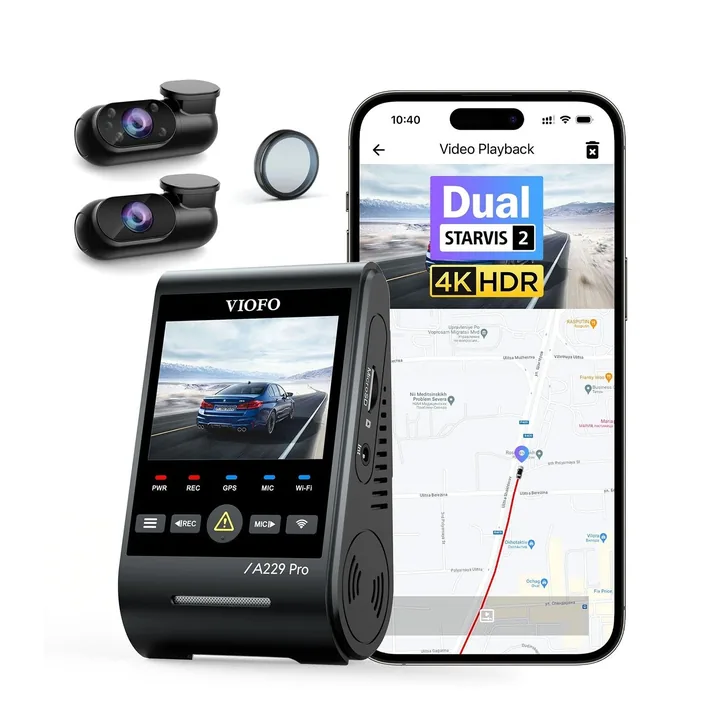 VIOFO A229 Pro triple-channel 4K dash cam with phone app playback, installed by Xclusive Autosound
