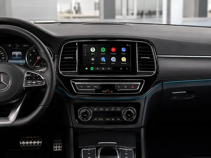 Android Auto running on the factory dashboard touchscreen of a Mercedes SUV